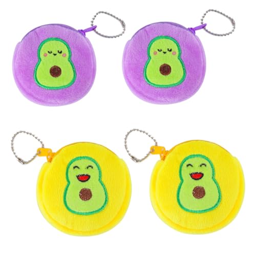 AKOOSY 4 Stück Teiliges Kleine Cartoon Ohrhörertasche mit Reißverschluss Tragbare und Schlüsselaufbewahrung Süße Geldbörse für Mädchen Leichtes Reise Earphone Etui in Gelb und von AKOOSY