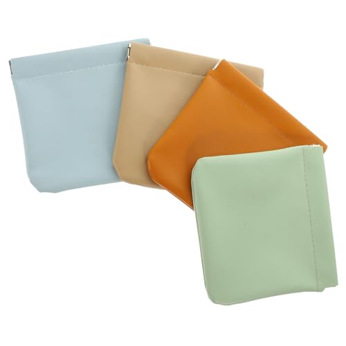 AKOOSY 4 Stück Teiliges Kleine Magnetisch Selbstschließende Kosmetiktasche aus PU Tragbare Mini Make Up Tasche für Lippenstift für Damen Unterwegs in Hellgrün Karamell Khaki von AKOOSY