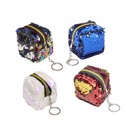 AKOOSY 4 Stück Teiliges Kleingeldbörse mit Bunten Pailletten Handliche Reißverschluss Täschchen für Jungen und Mädchen Kompakte Aufbewahrungstaschen für Münzen und Kleinkram Robust und von AKOOSY