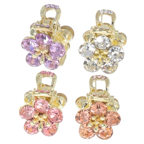 AKOOSY 4 Stück Teiliges Mini Haarklammern mit Blumenmotiv und Funkelnden Strasssteinen Rutschfestes Haaraccessoire für Frauen und Teenager Leicht und für Hochzeit Party und Alltag von AKOOSY