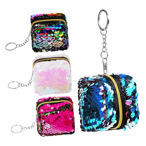AKOOSY 4 Stück Teiliges Münzbörsen mit Reißverschluss Bunte Doppelseitige Pailletten Mini Geldbörsen Kleine Handtaschen für Kleingeld Trendige Portemonnaies für Mädchen von AKOOSY