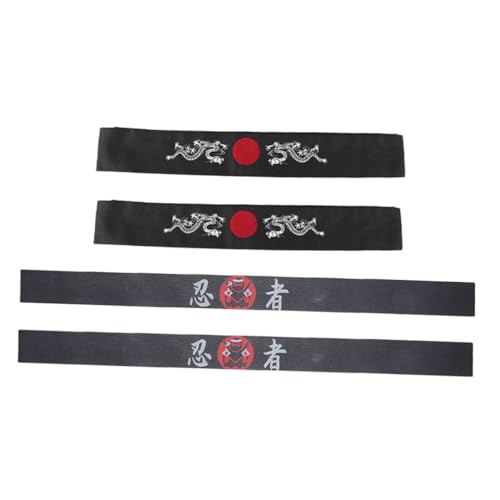 AKOOSY 4 Stück Teiliges Ninja Stirnband für Männer und Frauen Japanische Karate Bandanas mit Einzigartigem Samurai Druck für Kochen Sport und Geburtstagsfeiern von AKOOSY