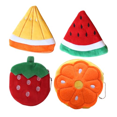 AKOOSY 4 Stück Teiliges Portemonnaie Fruchtform Kleine Münzgeldbörse Plüsch Süßes Kleingeldbeutel für Frauen Mädchen Kompakt und Langlebig von AKOOSY