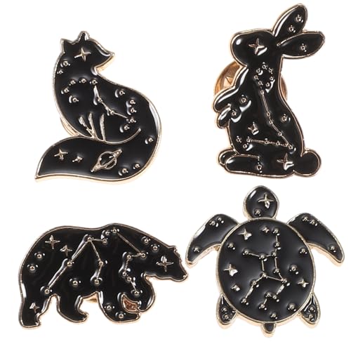 AKOOSY 4 Stück Teiliges Tierbroschen aus Legierung Kreative Schwarze Sternenhimmel Anstecker für Pullover Schals und Hüte Niedliche Hasen Fuchs und Schildkrötenmotive Langlebige von AKOOSY
