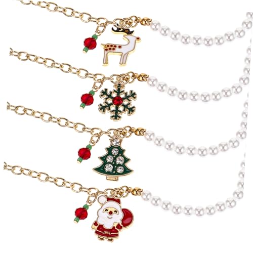 AKOOSY 4 Stück Teiliges Weihnachtsarmband mit Perlen und Anhängern Kreative Langlebige Christbaumschmuck Armbänder Stilvolles Handgelenkschmuck für Damen Geschenkidee zu Weihnachten und von AKOOSY