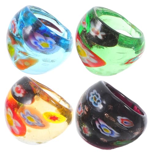 AKOOSY 4stücke Glasringe Dekorative Glasfingerringe Damen Glasringe Personalisierte Für Alltag Und Feiern von AKOOSY