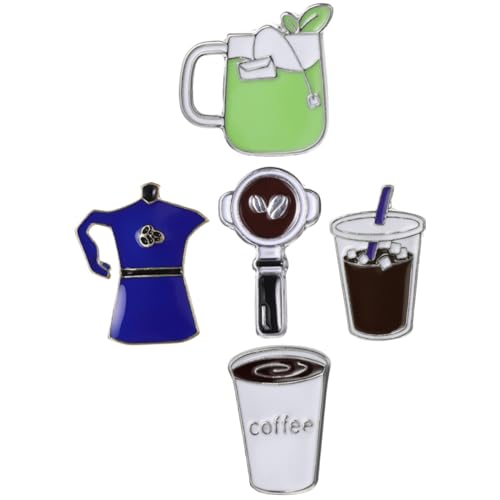 AKOOSY 5 Stück Kreative Kaffee Brosche Teiliges Emaille Anstecknadel aus Legierung Leicht und Langlebig Modisches Accessoire für Kleidung Rucksack Hut Geschenkidee für Freunde und von AKOOSY
