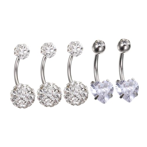 AKOOSY 5 Stück Teiliges Bauchnabelpiercing Damen aus Edelstahl mit Zirkonia Nabelring Bauchschmuck für Festival Party Alltag Modisch und Langlebig von AKOOSY