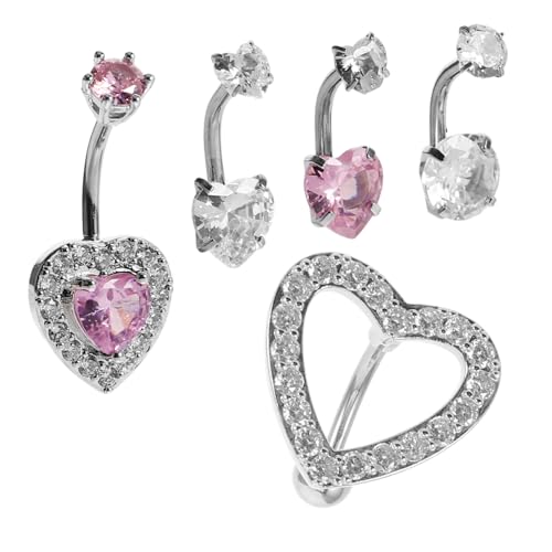 AKOOSY 5 Stück Teiliges Bauchnabelpiercing mit Herzform Zirkonia Nabelringe für Damen Hautfreundlich Elegant und Vielseitig für Party und Alltag Geeignet von AKOOSY