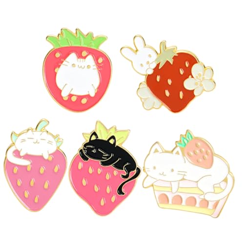 AKOOSY 5 Stück Teiliges Cartoon Erdbeer broschen aus Süße Anstecknadeln für Kleidung Rucksäcke und Hüte Langlebige Modeaccessoires für Damen Einfach zu Tragen Dekorieren von AKOOSY