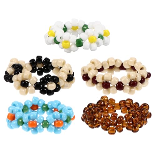 AKOOSY 5 Stück Teiliges Damen Finger Ringe mit Bunten Perlen und Blumen Design Kreative Schmuckaccessoires für Geburtstagsgeschenke Weihnachtsfeiern und Besondere Anlässe Zufällige Farbe von AKOOSY