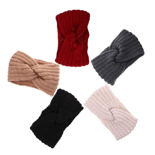 AKOOSY 5 Stück Teiliges Damen Haarband Warme Kreuzgestrickte Winter Ohrenwärmer aus Weicher Wolle Dehnbar und Komfortabel Geeignet für Kalte Tage und Verschiedene Kopfgrößen von AKOOSY