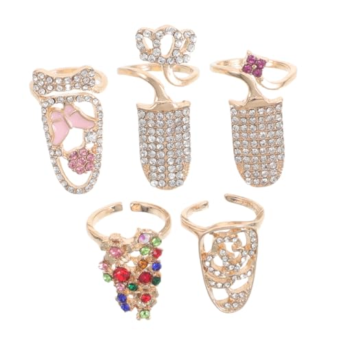 AKOOSY 5 Stück Teiliges Nagelring Funkelnden Strasssteinen Verstellbarem Offenem Design Langlebigem Material Femininer Fingernagelschmuck für Damen Modische Nagelspitzen dekoration von AKOOSY