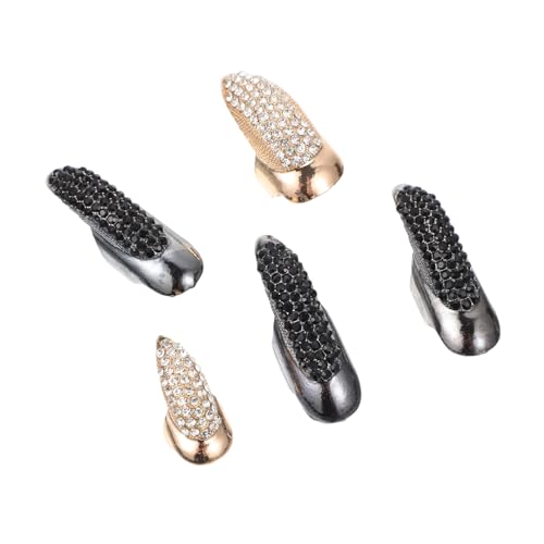AKOOSY 5 Stück Teiliges Punk Style Fingergelenk Ring mit Strass Lange Nagelringe in Schwarz und Gold Auffällige Schmuck Dekoration für Mädchen und Fashion Accessoire von AKOOSY