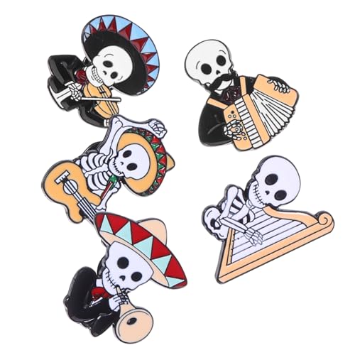 AKOOSY 5 Stück Teiliges Totenkopf Broschen aus Bunte Anstecknadeln Sichere Befestigung Vielseitige Reverspins für Kleidung Rucksäcke Taschen Modische Accessoires von AKOOSY