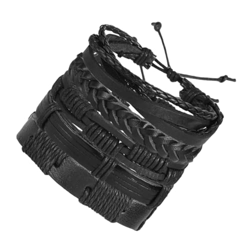 AKOOSY 5 Stück Teiliges Verstellbares Herren Lederarmband Retro Geflochtenes Armband aus Kunstleder Modisches Kreatives Handgelenkschmuck Accessoire für Alltag und von AKOOSY