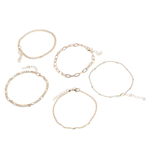 AKOOSY 5 Stück Verstellbares Metall Fußkettchen Set für Damen Vintage Stil Rostfreier Schmuck Modische Fußkette für Alltag und Party von AKOOSY