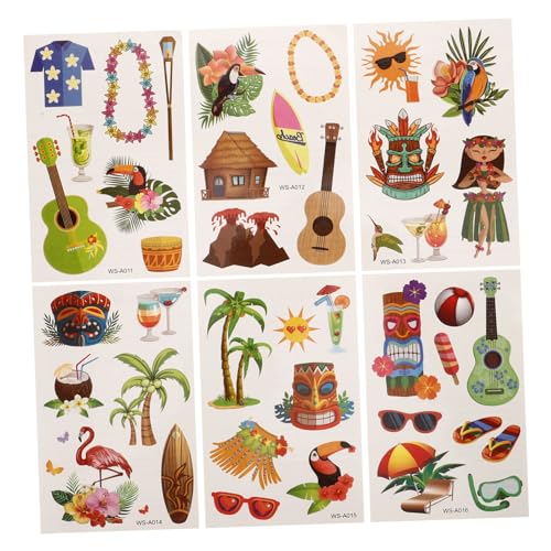 AKOOSY 6 Blätter Wasserdichte Hawaii Tattoos Aufkleber für Arm Hals Körper Leichte Temporäre Klebetattoos für Strandparty Sommer Pool Hautfreundliche Dekorative Sticker von AKOOSY