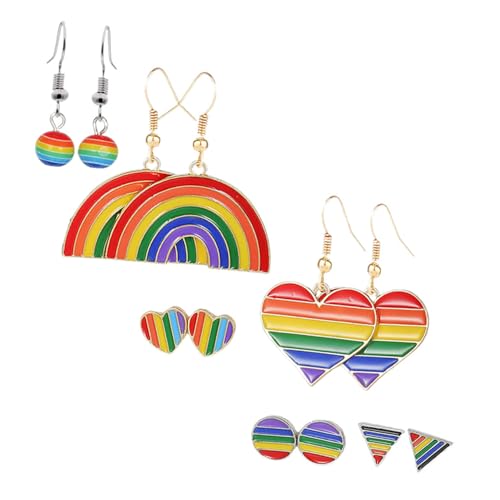 AKOOSY 6 Paare Pride Ohrstecker Tropfen Ohrringe Bunte Regenbogen Ohrhänger mit Herzform Strass Modische Schmuckstücke für Frauen Vielseitig Tragbar zu Besonderen Anlässen von AKOOSY