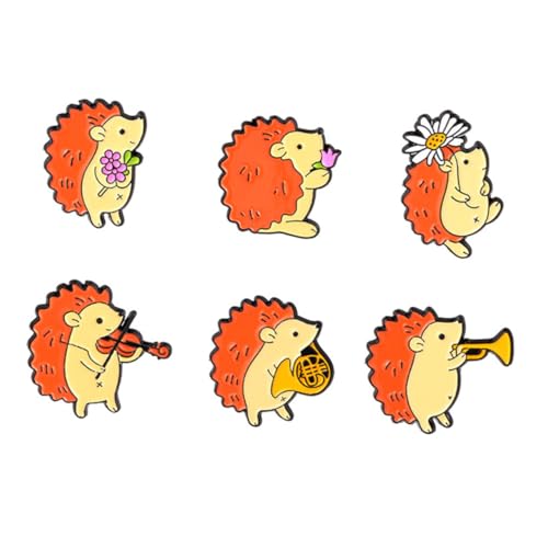 AKOOSY 6 Stück Cartoon Igel Broschen aus Langlebiger Legierung Niedliche Tier Anstecknadeln mit Sicherem Verschluss Modische Schmuck Dekoration für Kleidung Taschen Jacken und Geschenke von AKOOSY