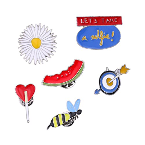 AKOOSY 6 Stück Teiliges Cartoon Broschen Legierung Biene Daisy Herz Wassermelone Süße Anstecknadeln für Kleidung Taschen und Hüte für und Anlässe von AKOOSY