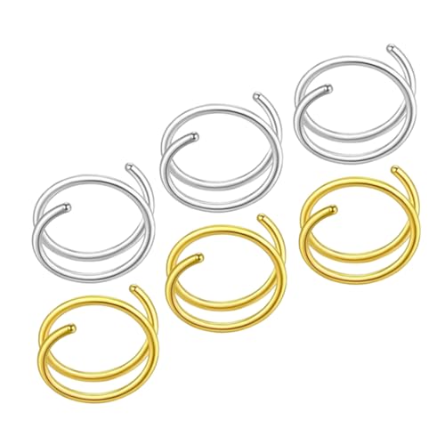 AKOOSY 6 Stück Teiliges Edelstahl Nasenring Damen Spiralförmige Rostfreie Hautfreundliche Nasenreifen in Metall und Goldfarben Langlebiger Schmuck für Stilvolle Nasendekoration von AKOOSY
