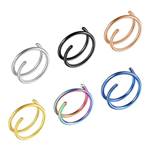 AKOOSY 6 Stück Teiliges Nasenringe aus Metall Spiraldesign Hautfreundlich Langlebig Modische Nasenpiercing Accessoires in Schwarz Gold Blau Roségold für Damen und Herren von AKOOSY