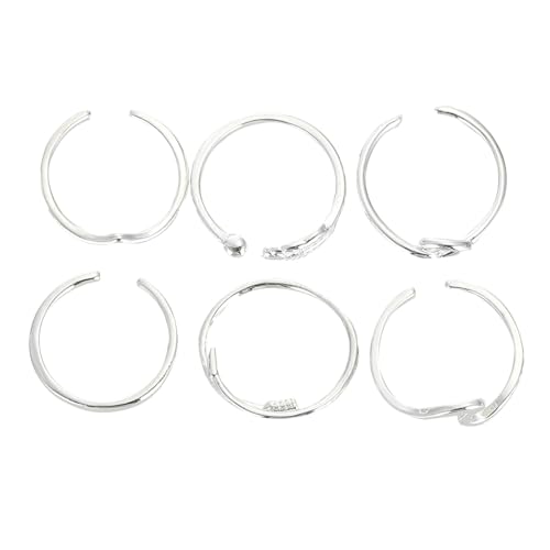 AKOOSY 6 Stück Teiliges Verstellbare Offene Damenringe Silber Modischer Finger Schmuck Komfortabel Einstellbar Langlebig Vielseitig für Alltag und Besondere Anlässe von AKOOSY