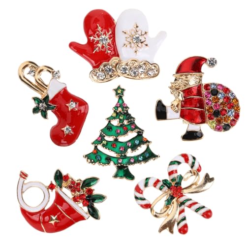 AKOOSY 6 Stück Teiliges Weihnachtsbroschen Set Strass Anstecknadeln Weihnachtsmotive Damen Schmuck für Kleidung Taschen Hüte Festliche Partyaccessoires Geschenkidee Weihnachten von AKOOSY