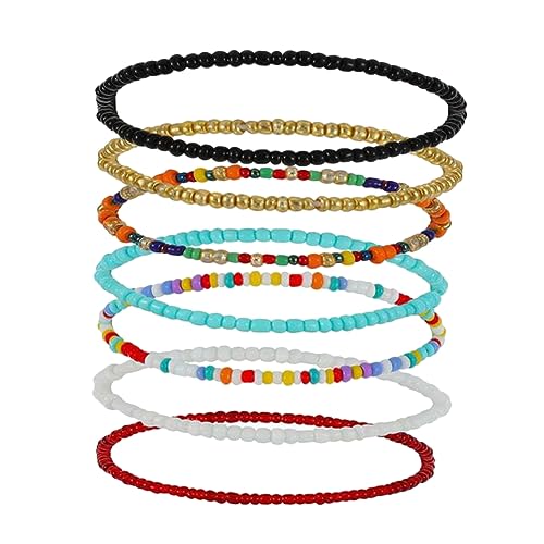 AKOOSY 7 Stück Teiliges Handgemachtes Fußkettchen Set für Damen Bunte Perlen Fußkettchen Dekorativ und Verstellbar für Strand Party und Hochzeit von AKOOSY
