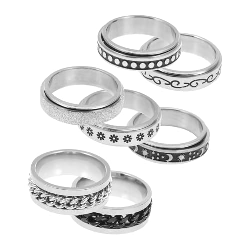 AKOOSY 7 Stück Teiliges Punk finger ring Drehbarem Hautfreundlichem Titanstahl Glatte Oberfläche Stressreduzierend Langlebiger Schmuck für Damen und Herren von AKOOSY