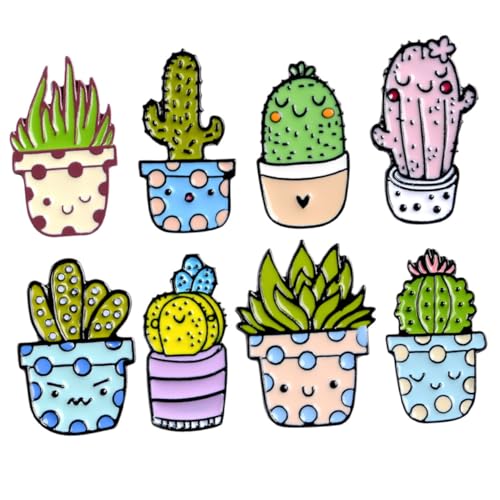 AKOOSY 8 Stück Teiliges Cartoon Kaktus Broschen Niedliche Dekorative Anstecknadeln Vielseitige Mode Accessoires für Rucksack Kleidung und Geschenkidee für Freunde von AKOOSY