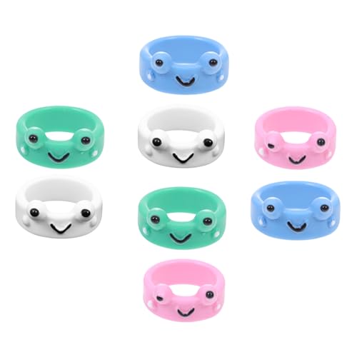 AKOOSY 8Stücke Kreative Niedliche Kunststoff Fingerringe für Frauen Teiliges mit Cartoon Frosch Design Tägliche Schmuckdekoration oder Kostümzubehör von AKOOSY
