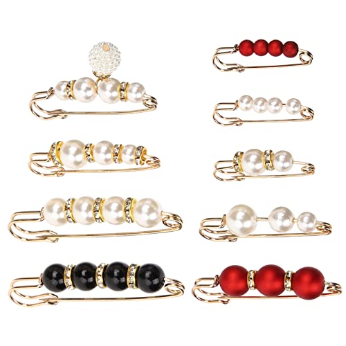 AKOOSY 9 Stück Teiliges Broschen Clips mit Perlen Cardigan Verschluss für Damen Schal und Pulloverclip Dekorativer Kragenhalter Leicht Einfach zu Tragen für Kleidungsschutz und von AKOOSY