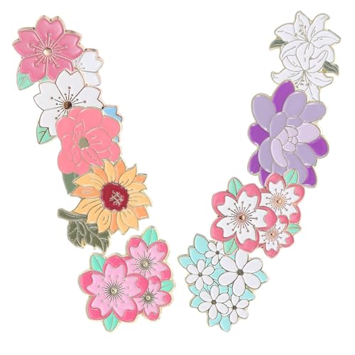 AKOOSY 9 Stück Teiliges Emaillierter Blumen-broschen Vielseitige Anstecknadeln für Kleidung Rucksäcke Hüte Kompakt Modischer Schmuck mit Stabilem Verschluss für Damen und Herren von AKOOSY