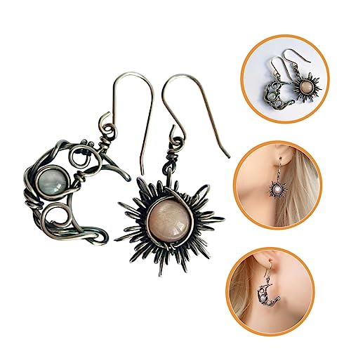 AKOOSY Sonne Mond Ohrhänger Retro Asymmetrisch Frauen Ohr Schmuck Geschenk Hergestellt Aus Legiertem Material Angenehm Anzufassen Hautfreundlich Verblasst Bricht Nicht Leicht Hält Ihnen l von AKOOSY