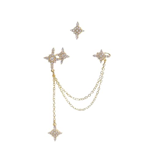 AKOOSY Asymmetrische Lange Stern Ohrringe mit Zirkonia Vergoldete Damen Dangler Ohrhänger für Alltag und Besondere Anlässe Leicht und Komfortabel Langlebiges Design von AKOOSY