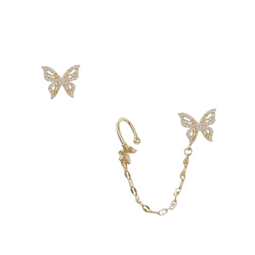AKOOSY Asymmetrische Ohrclips mit Silberstift mit Strasssteinen Besetzt Schmetterlings Ohrringe für Damen Kreativer Ohrschmuck Langlebig und Auffällig im Alltag Partys von AKOOSY