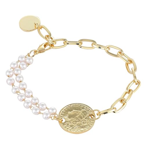 AKOOSY Asymmetrisches Perlenarmband mit Kettenanhänger Damen Armband Kreatives Schmuckstück für Frauen und Mädchen Elegantes Einzigartiges Design als von AKOOSY