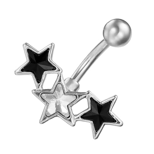 AKOOSY Bauchnabelring Sternform für Damen Schwarzer und Weißer Zirkonia Bauchnabelpiercing Modischer Körperschmuck für Party Club und Strand Langlebig und Stilvoll von AKOOSY