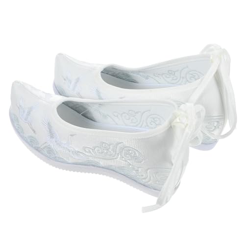 AKOOSY Bestickte Ethnische Hanfu Schuhe Damen Weiß Innener Keilabsatz Atmungsaktiv Leicht Elegant für Sommer Freizeit und Traditionelle Kleidung von AKOOSY