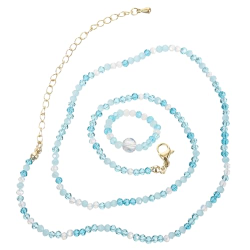 AKOOSY Blaues Perlen Schmuckset Damen Halskette und Ring Farbenfrohe Kristallkette mit Anhänger Leichtes Langlebiges Design für Alltag Party und Büro Modisches Accessoire für Frauen von AKOOSY