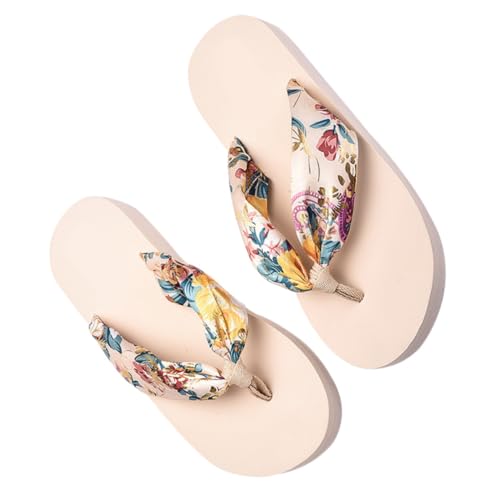 AKOOSY Bohemia Stil Sommer Slipper Damen Freizeit Flip Flops Rutschfest Strand Sandalen Beige Xl Stilvolle Bequeme Langlebige Zehentrenner für Freizeit und Strandgebrauch von AKOOSY
