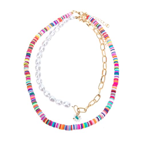 AKOOSY Boho Perlenkette Mehrschichtig Bunte Polymer Clay Halskette Damen Modischer Choker Hautfreundlich Langlebig für Frauen an Valentinstag und Weihnachten von AKOOSY