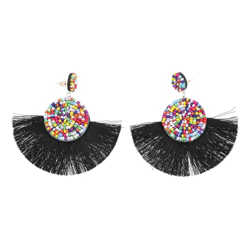 AKOOSY Boho Statement Ohrringe Damen Halbkreis Quasten Anhänger Leichte Ethno Fransen Ohrschmuck Farbig Perlenbesatz Dangle Ohrringe für Freizeit und Party von AKOOSY