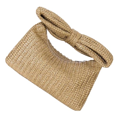 AKOOSY Bow Knoten Stroh Handtasche Damen Geflochtene Strandtasche mit Praktischem Tragegriff Leichte Sommer Tasche für Urlaub Party Outdoor und Alltag Modische Damen Umhängetasche aus von AKOOSY