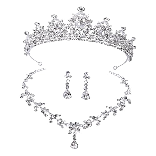 AKOOSY Brautschmuck Set Silber Tiara Halskette Ohrringe Hochzeit Kopfschmuck Damen Schmuck für Verlobung Fest Bankett von AKOOSY