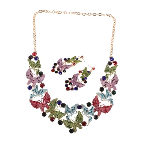AKOOSY Brillantes Schmetterling Brautschmuck Set mit Farbigen Kristallen Hypoallergene Halskette und Ohrringe Langlebig Vielseitig für Hochzeit Gala und Festliche Anlässe Auffälliges von AKOOSY