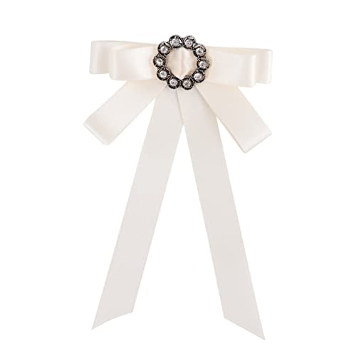 AKOOSY Strass Bogen Brosche Glänzende Anstecknadel Mit Schleife Aus Stoff Retro Kleidung Accessoire Für Damen Weiß Hängenadel Schmuck Brosche Mit Schleife Strasssteinen von AKOOSY