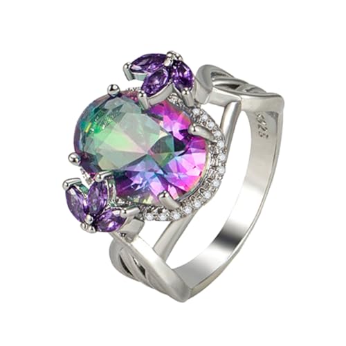 AKOOSY Bunter Schmuckring Damen Modischer Fingerring mit Funkelnden Kristallen Langlebig Hautfreundlich Eleganter Partyschmuck in Weißgold von AKOOSY